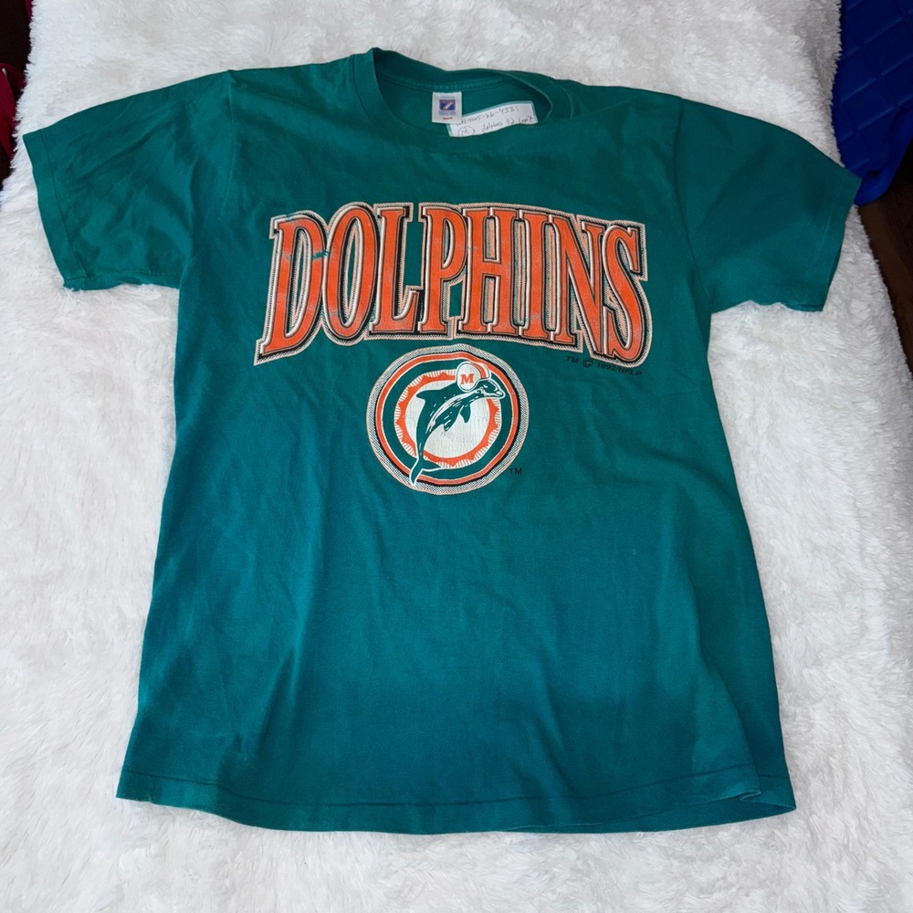 Vintage Miami Dolphins NFL Logo 7 T Shirt Men's Medium 90s single stitch‎